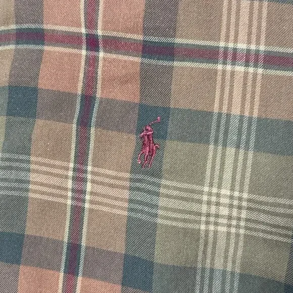 Ralph Lauren Blake Long Sleeve Button Down Shirt Mens Large Brown Green Plaid - Picture 2 of 6